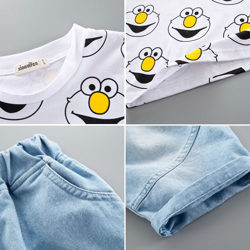Baby Boy's Elmo T-Shirt & Denim Print Shorts Set - Simply Baby